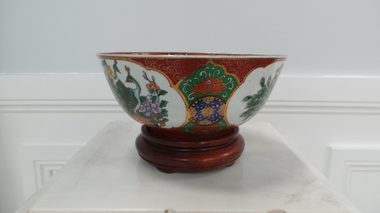 Decorative Oriental Bowl On A Carved Wooden Stand