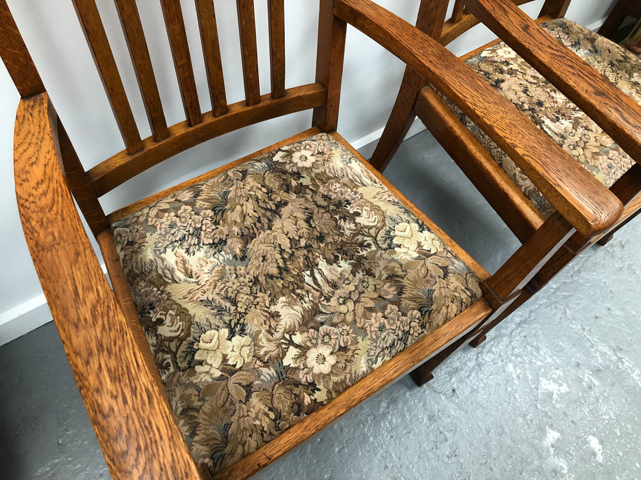 Pair Of Upholstered Arts And Crafts Carver Chairs | Antique & Vintage | Moonee Ponds Antiques | Australia Wide Delivery