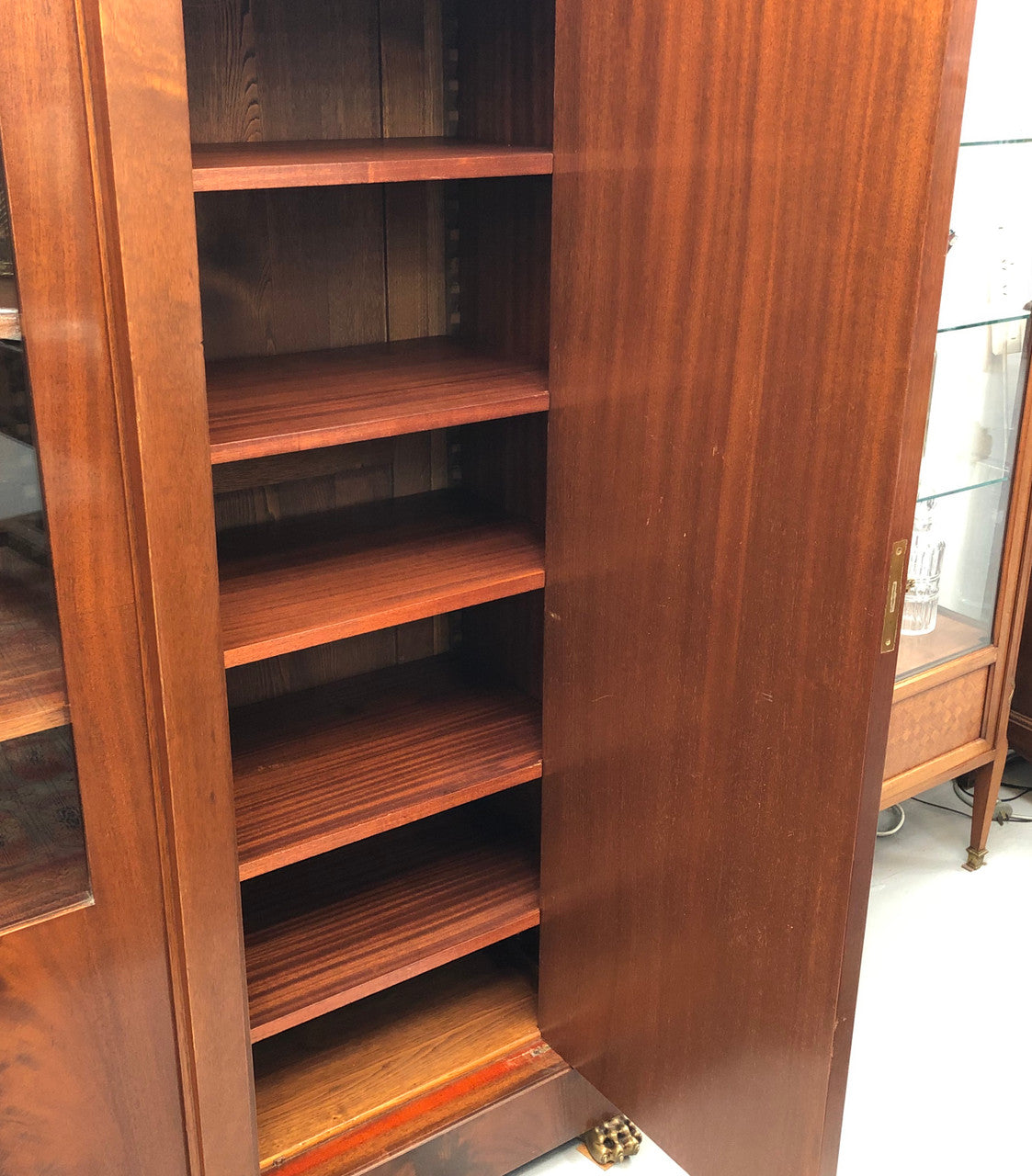 Superb Four Door French Empire Flame Mahogany Bookcase