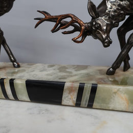 Beautiful French cold painted spelter Art Deco deer sculpture, on a stunning marble base. In good original condition.