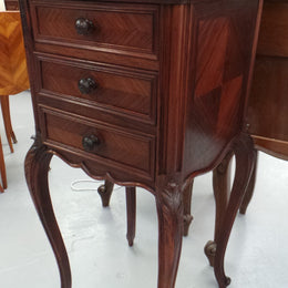 French Rosewood Inset Marble Top Single Bedside Cabinet