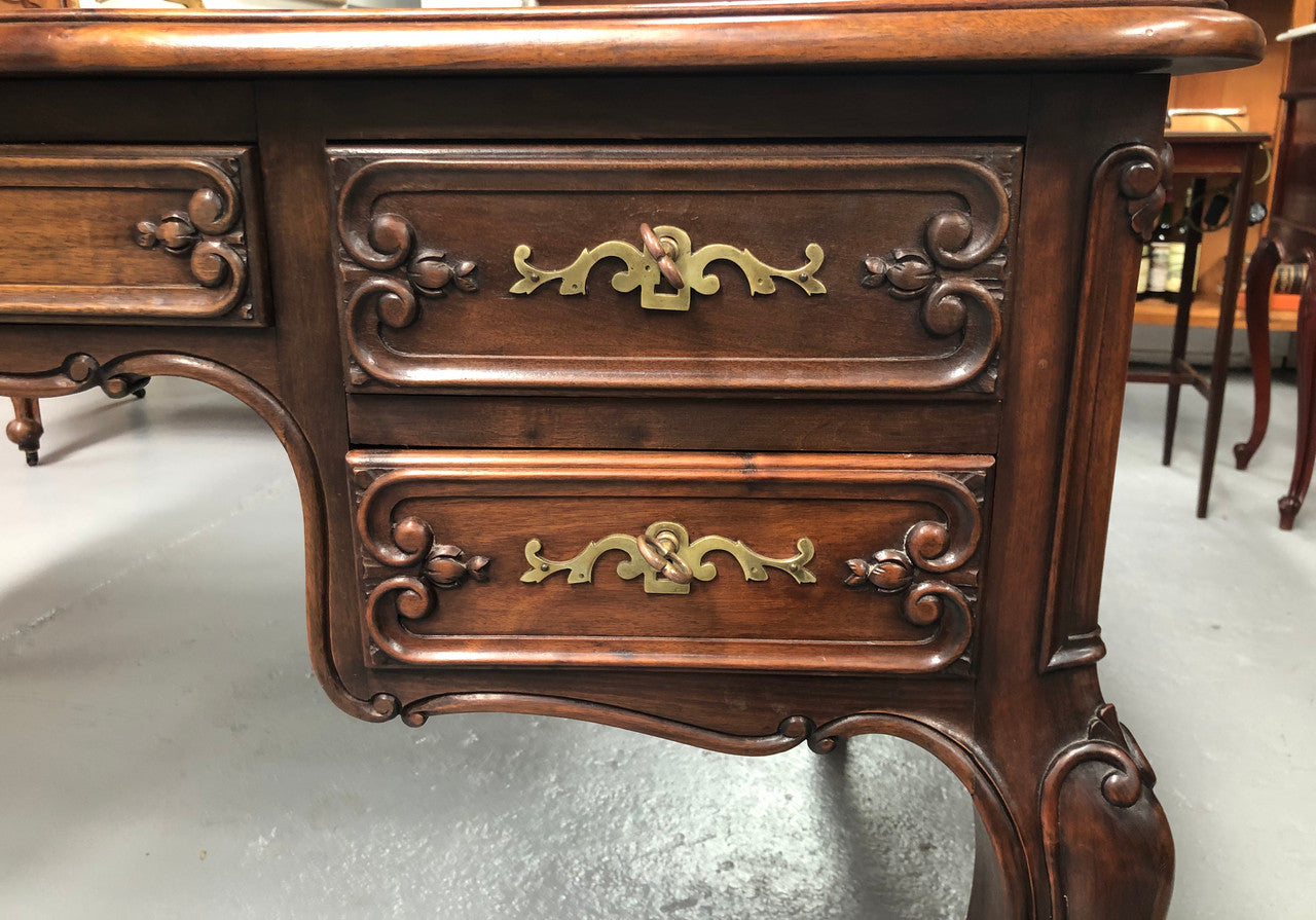 Antique French Walnut & Parquetry Top Louis XV Style Partners Desk | Antique & Vintage | Moonee Ponds Antiques | Australia Wide Delivery
