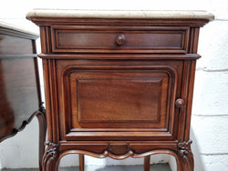 Pair of Louis XV Style Marble Top Walnut Bedside Cabinets | Antique & Vintage | Moonee Ponds Antiques | Australia Wide Delivery