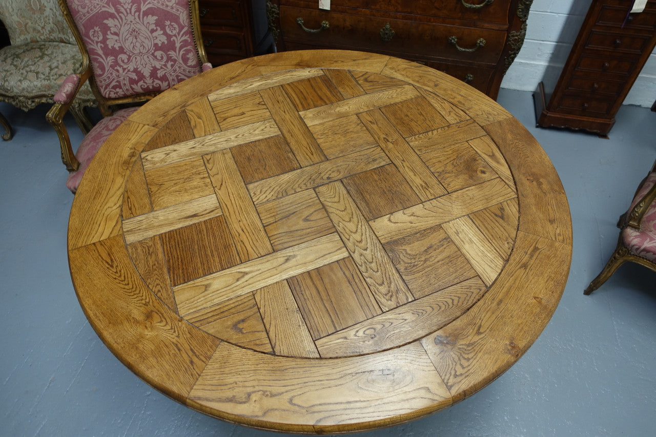 Bespoke Figured Oak Parquetry Top Large Round Table | Antique & Vintage | Moonee Ponds Antiques | Australia Wide Delivery