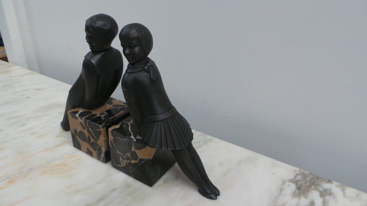 A Pair Of French Art Deco Bronze Metal Signed "MILO" Bookends | Antique & Vintage | Moonee Ponds Antiques | Australia Wide Delivery