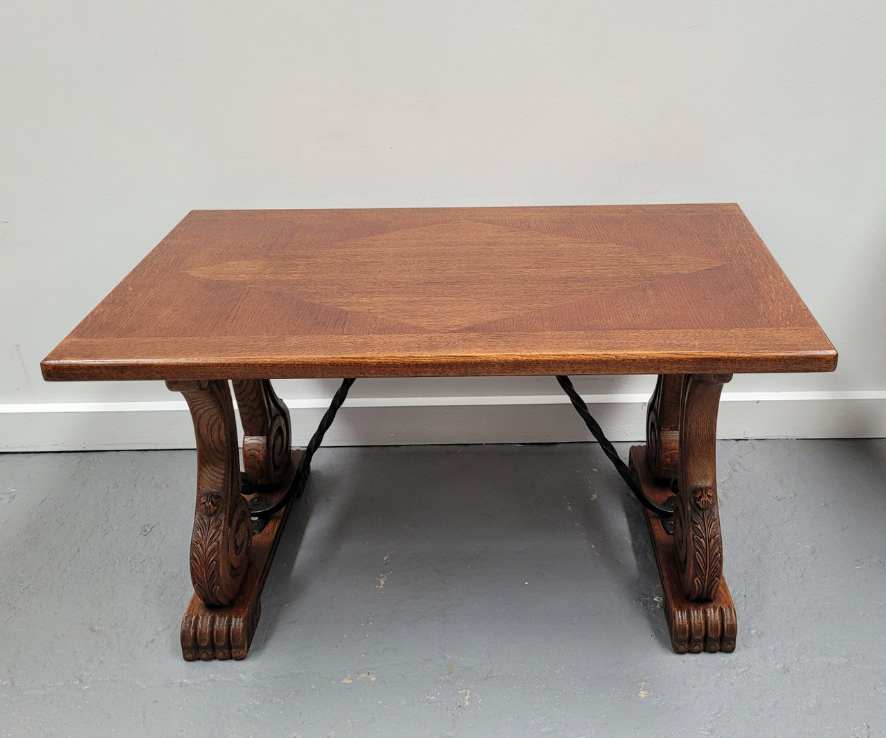 French Oak Spanish Style Stretcher Base Coffee Table | Antique & Vintage | Moonee Ponds Antiques | Australia Wide Delivery