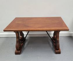 French Oak Spanish Style Stretcher Base Coffee Table | Antique & Vintage | Moonee Ponds Antiques | Australia Wide Delivery