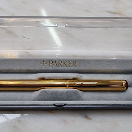 Parker 22 carat gold plated ball point pen in its box.