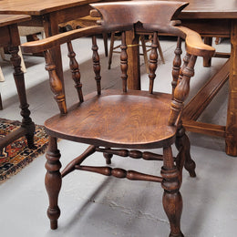 Just landed from France we have four amazing Victorian bow back chairs traditionally called a "smokers chair". They have been constructed from beautiful solid Elm wood and are very comfortable to sit in. All four are in good original detailed condition and are being sold individually for $550.00 each. Please contact us know if you would like more photos or information.