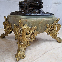Pair of decorative Antique French gilt bronzed metal and marble table lamps. In good original detailed working condition.