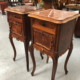 Pair of French Louis XV Style Walnut Bedside Tables