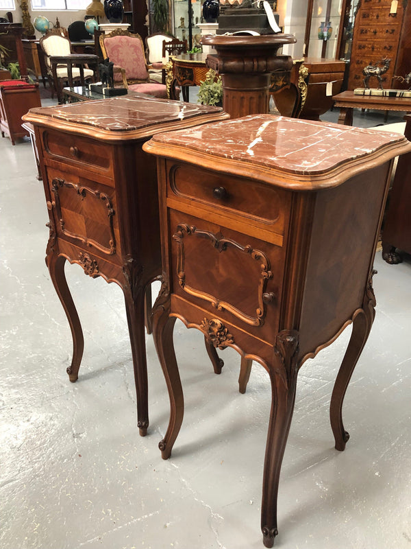 Pair of French Louis XV Style Walnut Bedside Tables