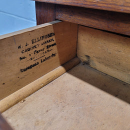Small Arts and Crafts side table/bedside table. With drawer and is in good original detailed condition.