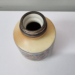 Antique silver top vase with interesting scenes. Please view photos as they form part of the description. In good original condition.