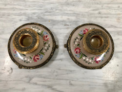 Pair Of Petit Point & Gilt Metal Dressing Table Vintage Candle Holders | Antique & Vintage | Moonee Ponds Antiques | Australia Wide Delivery