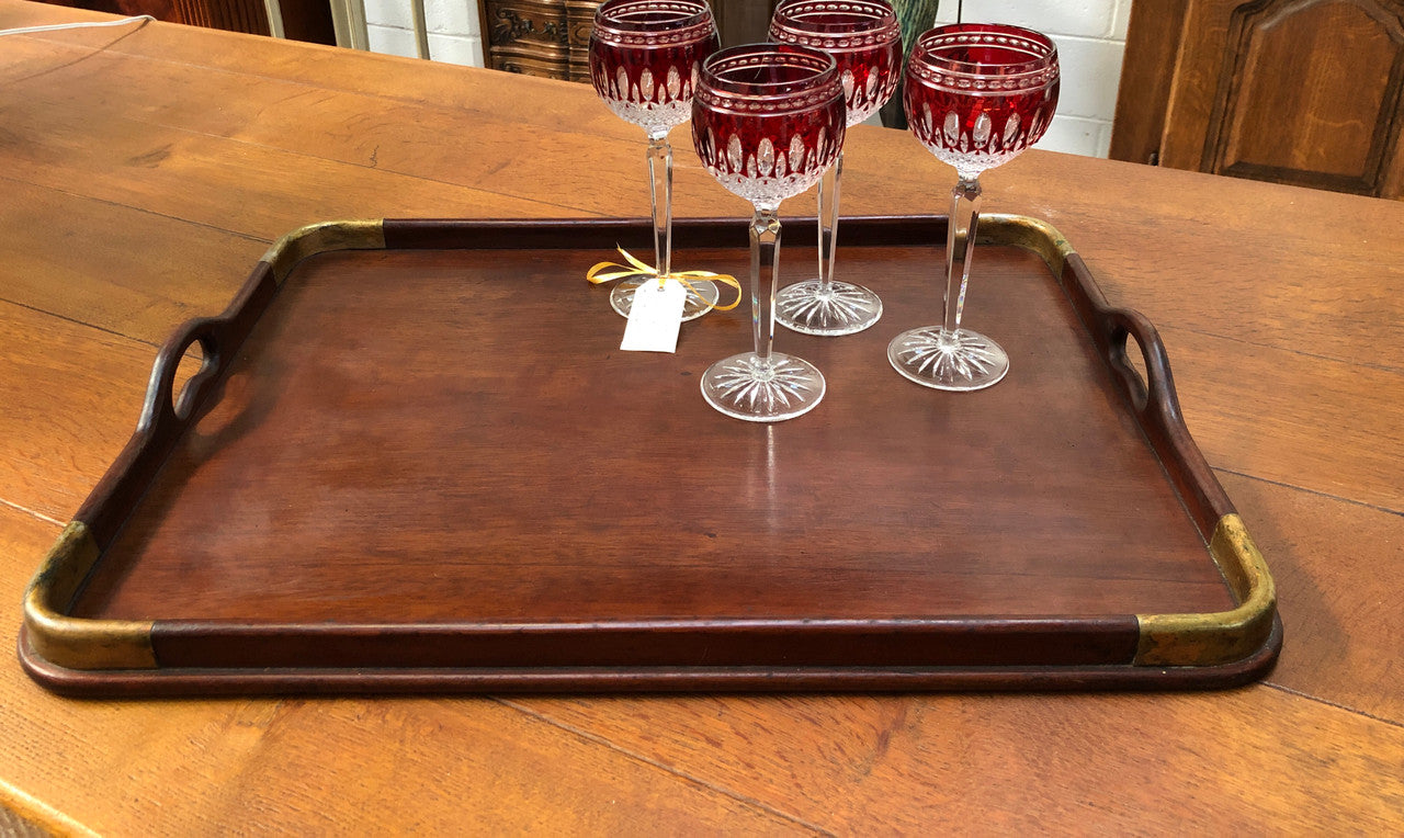 Beautiful Edwardian Mahogany and brass bound tray in good original detailed condition.