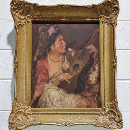 Stunning signed French oil on canvas of "The Serenade". In original gilt frame and is in good original condition.