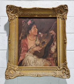 French Signed "The Serenade" Oil On Canvas Painting | Antique & Vintage | Moonee Ponds Antiques | Australia Wide Delivery