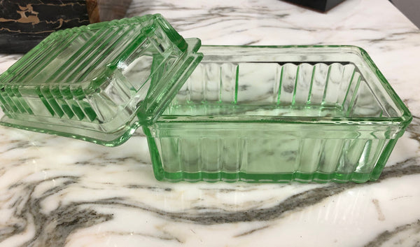 Green Depression Glass Butter Dish