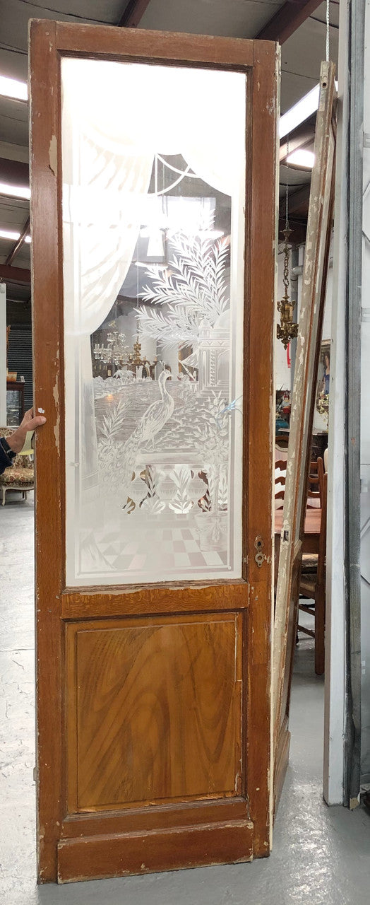 Stunning French Antique 19th century pair of doors with acid etched panels and are in good original condition.