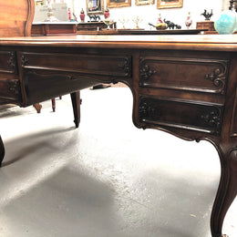 Antique French Walnut and parquetry top Louis XV style partners desk. In good original detailed condition.