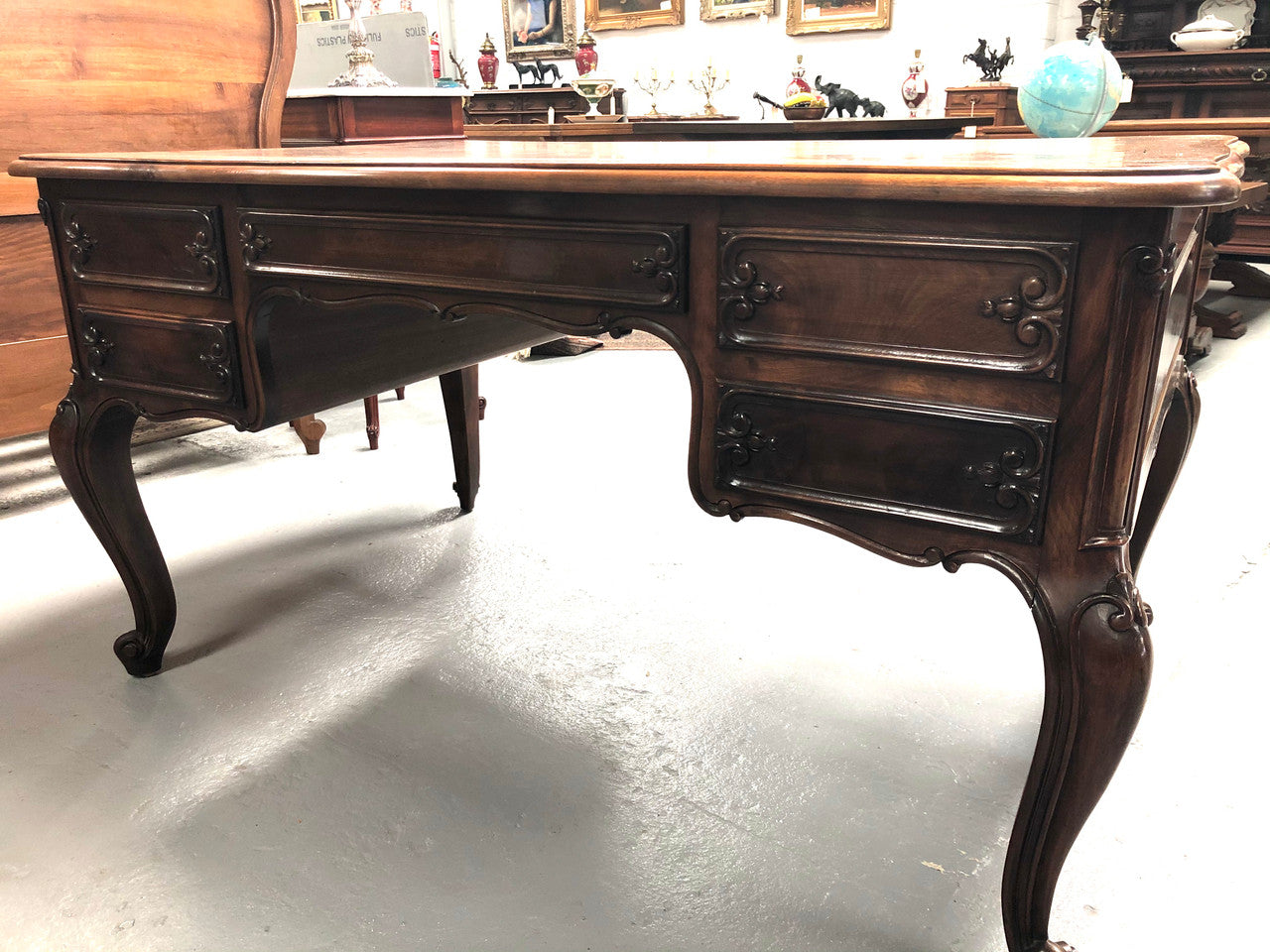 Antique French Walnut & Parquetry Top Louis XV Style Partners Desk | Antique & Vintage | Moonee Ponds Antiques | Australia Wide Delivery