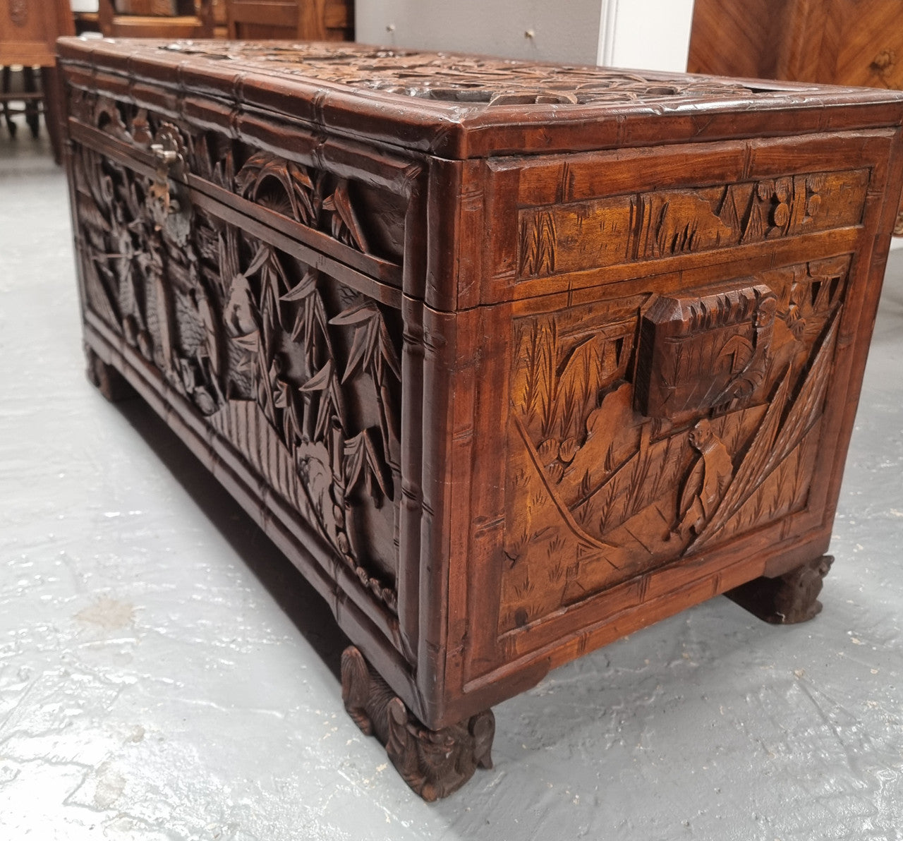 Impressive Carved Camphor Wood Chest