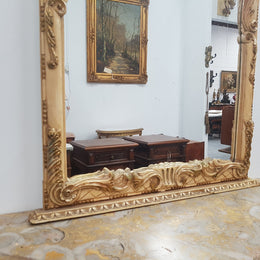 Beautifully carved Italian Rococo style painted console/hall table and mirror. An amazing coloured marble top showing sections of gold veins and is in good condition. Mantle mirror is retaining it's original mirror and showing ages spots.