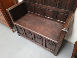 French Oak 19th Century Gothic Style High Backed Hall Seat | Antique & Vintage | Moonee Ponds Antiques | Australia Wide Delivery
