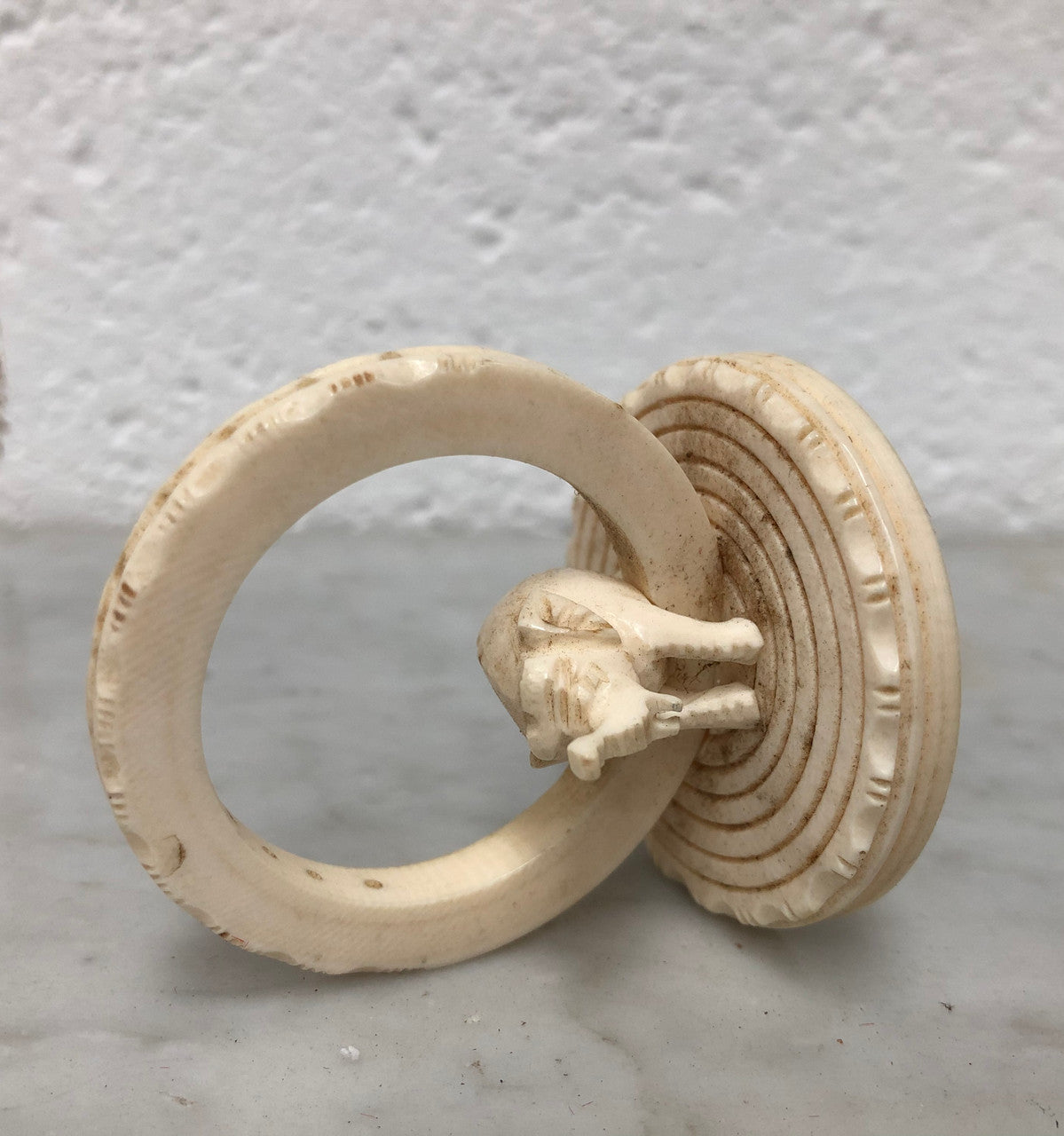 Unusual Antique carved Ivory serviette ring Featuring an Elephant. In good original condition.