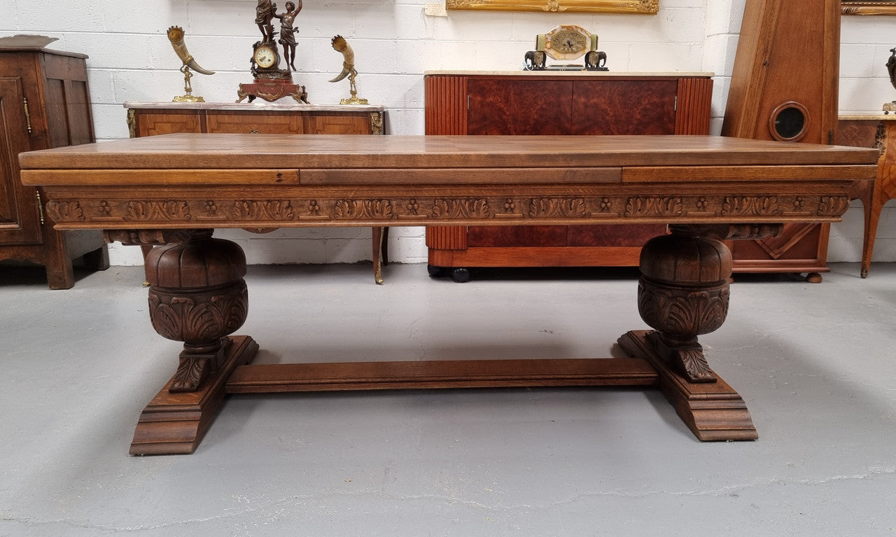 French Oak Renaissance Style Extension Table With Stretcher Base | Antique & Vintage | Moonee Ponds Antiques | Australia Wide Delivery