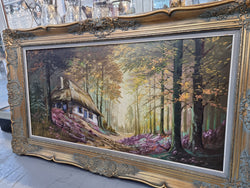 Vintage French Oil Painting On Canvas "Forest Cottage Scene" | Antique & Vintage | Moonee Ponds Antiques | Australia Wide Delivery