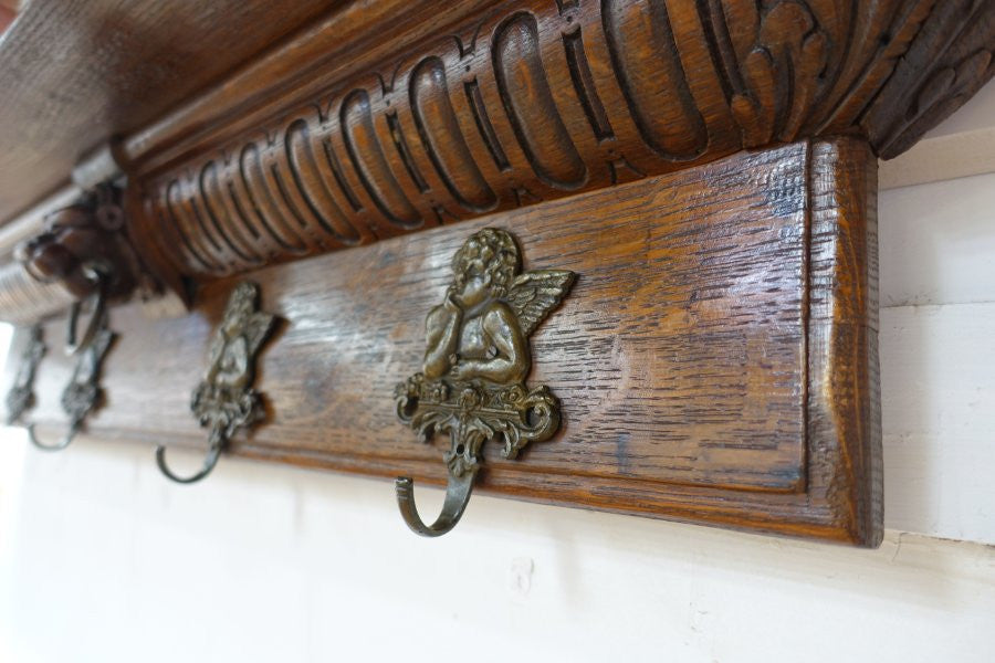 19th Century French Oak Coat Rack-1