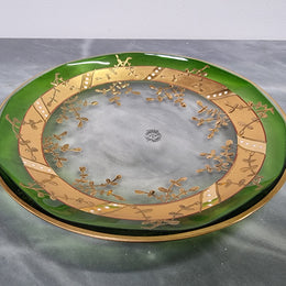 Small Green And Gold Moser Glass Plate