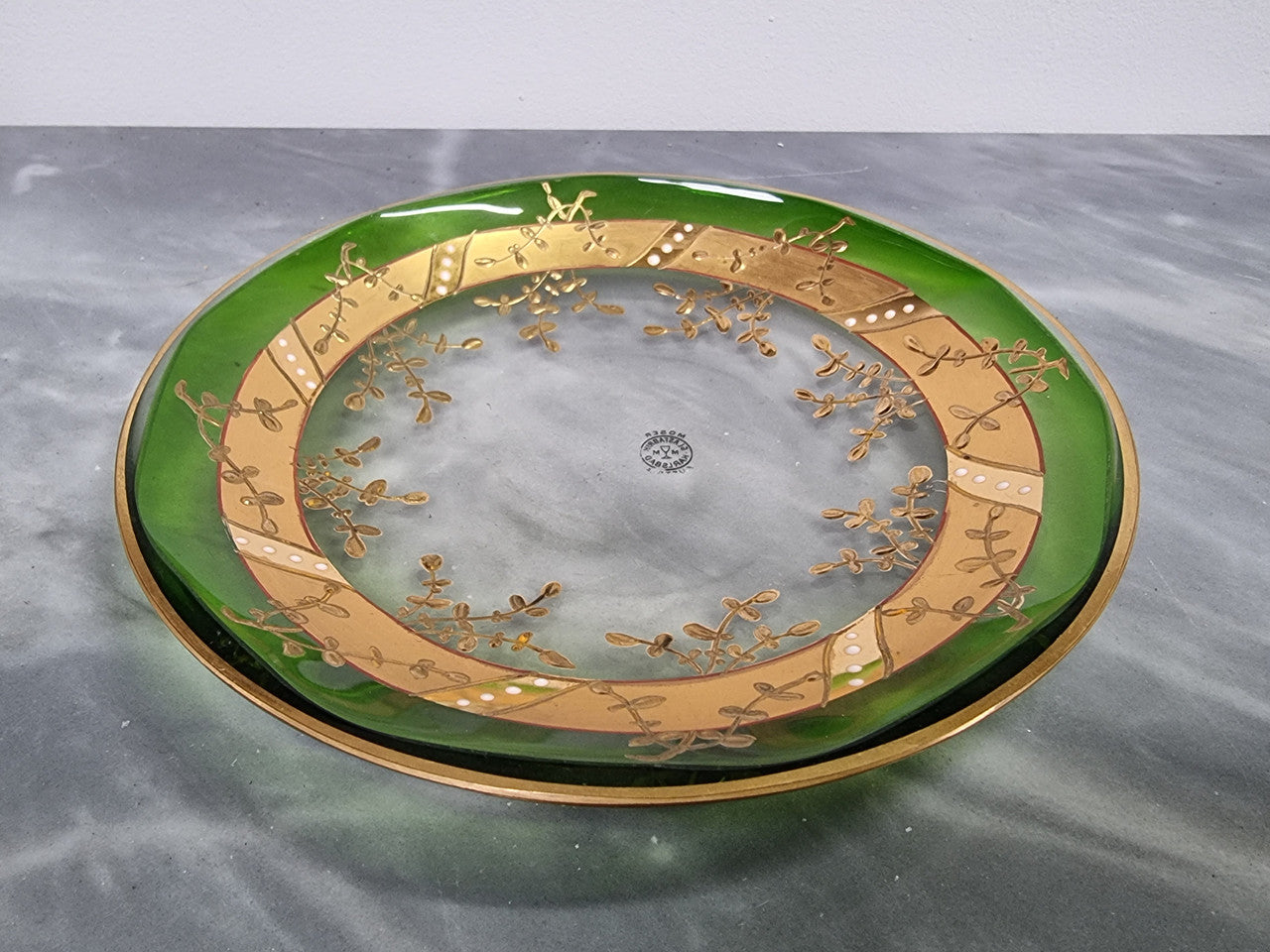 Small Green And Gold Moser Glass Plate