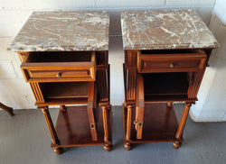 Pair of Henry II Style Walnut Bedside Cabinets with a Marble Top | Antique & Vintage | Moonee Ponds Antiques | Australia Wide Delivery