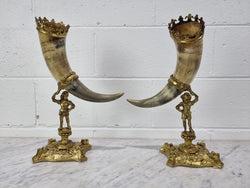 Pair Of 19th Century French Gilt Metal And Horn Mantle Vases | Antique & Vintage | Moonee Ponds Antiques | Australia Wide Delivery