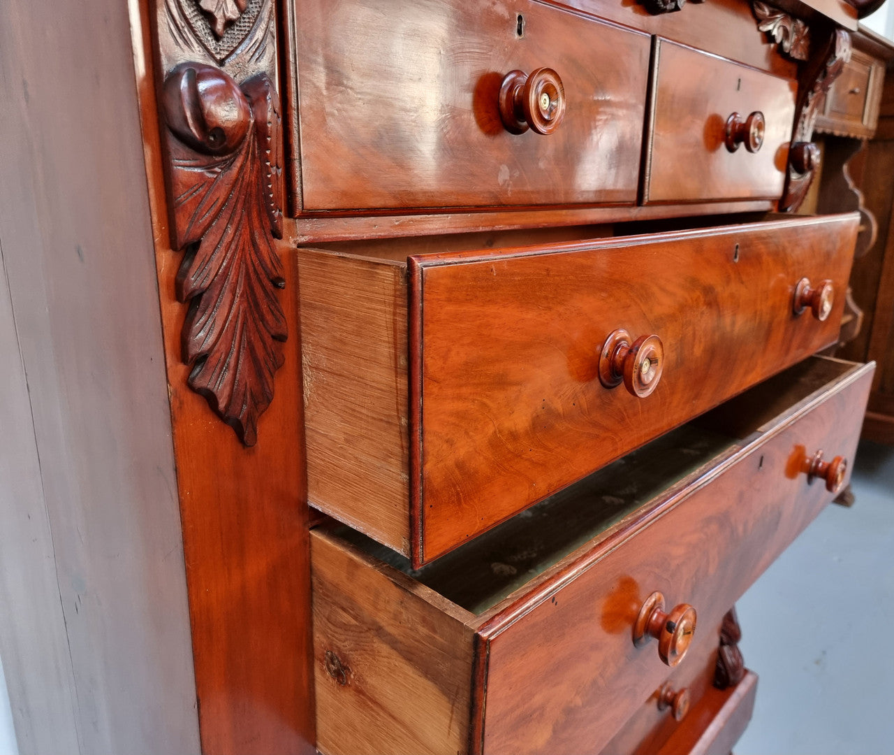 19th Century Scottish Flame Mahogany Tall Boy | Antique & Vintage | Moonee Ponds Antiques | Australia Wide Delivery