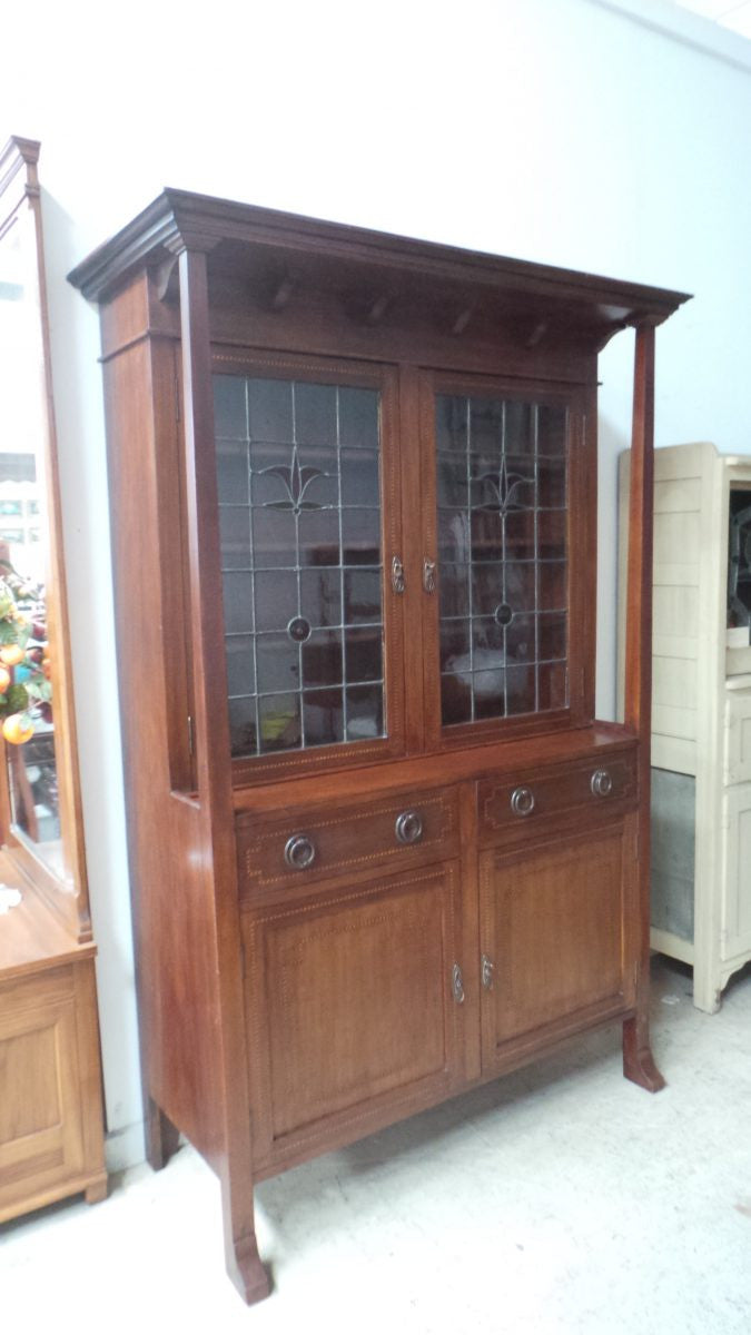 Arts and Crafts Lead Light Bookcase | Antique & Vintage | Moonee Ponds Antiques | Australia Wide Delivery