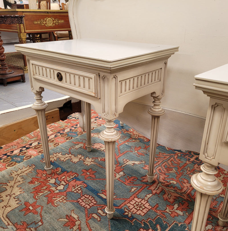 Pair Vintage French Louis 16th style single drawer bedside with original paint. They have been sourced from France and are in good original condition.