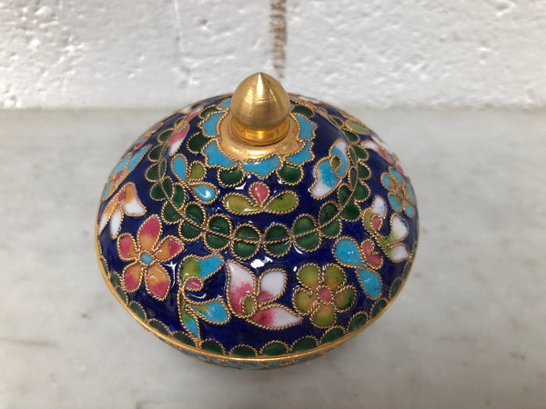 Very good quality Vintage Champleve enamel lidded bowl. In good original condition.