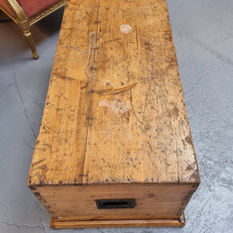 Lovely Pine chest / blanket box with loads of rustic character and iron hardware. This piece would also make a great coffee table, and is in good original condition.