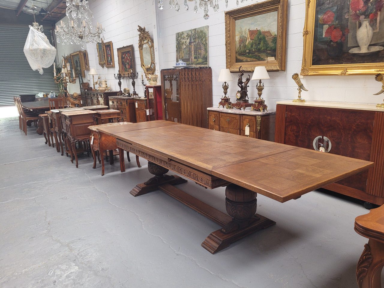 French Oak Renaissance Style Extension Table With Stretcher Base | Antique & Vintage | Moonee Ponds Antiques | Australia Wide Delivery
