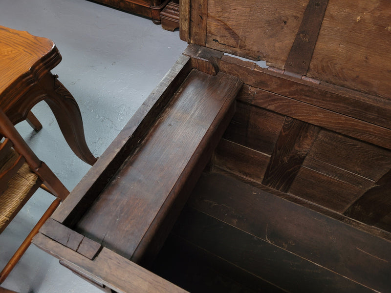 Stunning 18th Century solid French oak Cassone. It has plently of storage space inside along with two drawers at the bottom. It has loads of charter and has been sourced from France. It is in good original detailed condition.