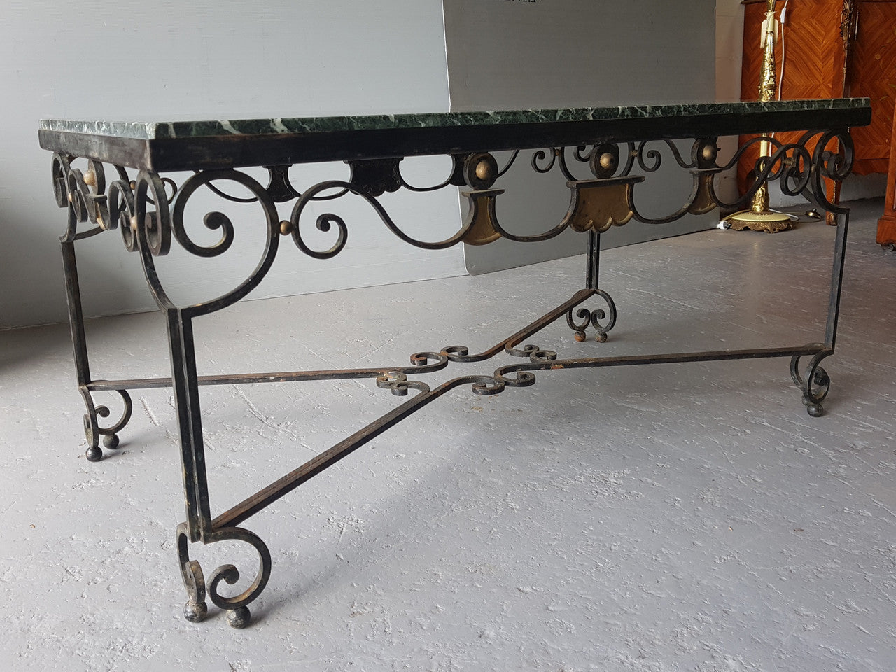 Wrought Iron Coffee Table With An Attractive Green Marble Top | Antique & Vintage | Moonee Ponds Antiques | Australia Wide Delivery
