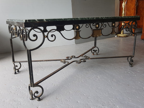 Wrought iron Coffee Table With An Attractive Green Marble Top