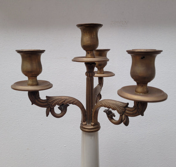 Vintage decorative ceramic and metal candlestick with four candles. It has been sourced locally and is in good original detailed condition. Please view photos as they help form part of the description.