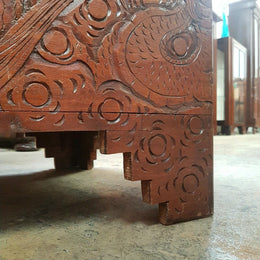 Carved Boat Scene Camphor Wooden Trunk