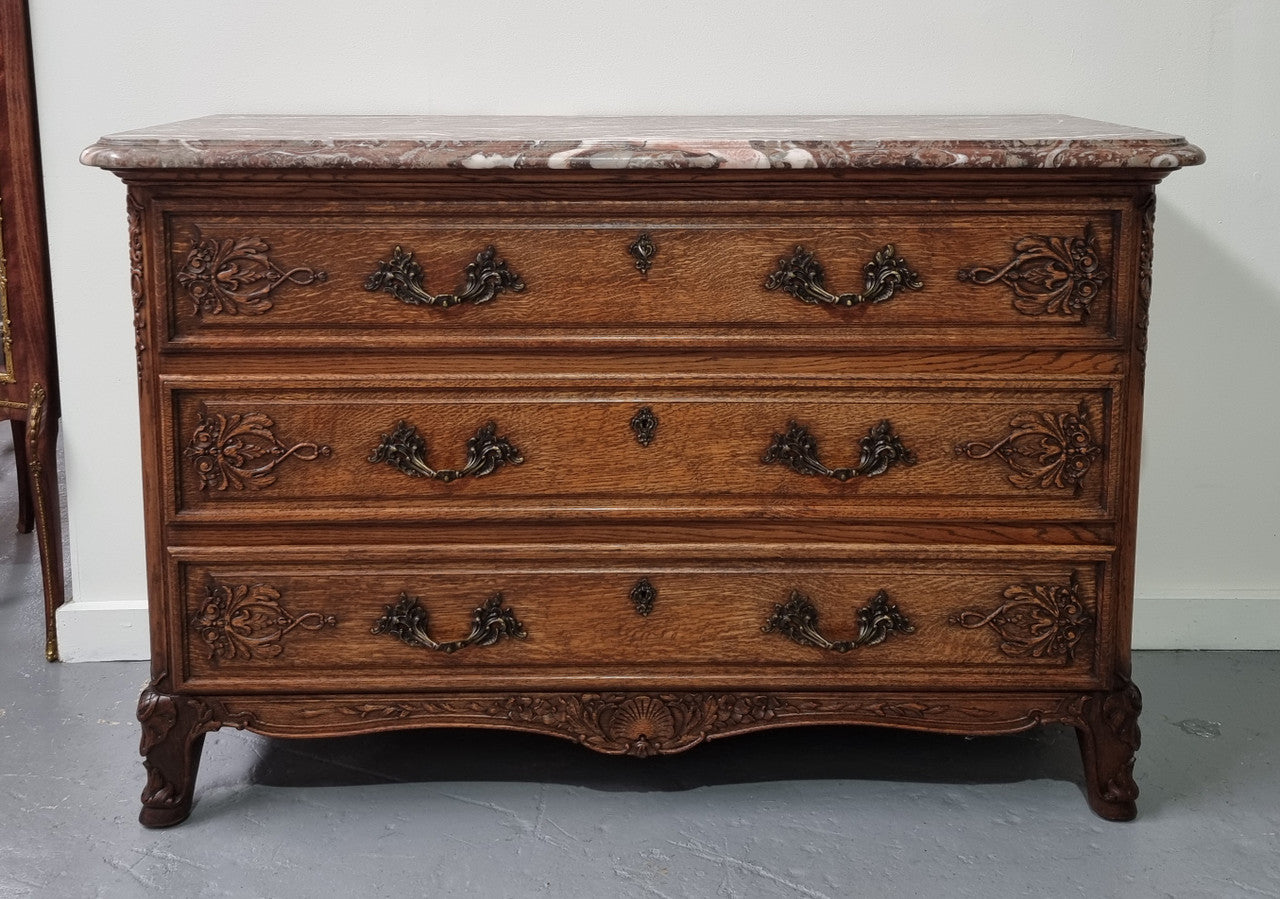 French Louis XV Style Three Drawer Oak Marble Top Commode | Antique & Vintage | Moonee Ponds Antiques | Australia Wide Delivery