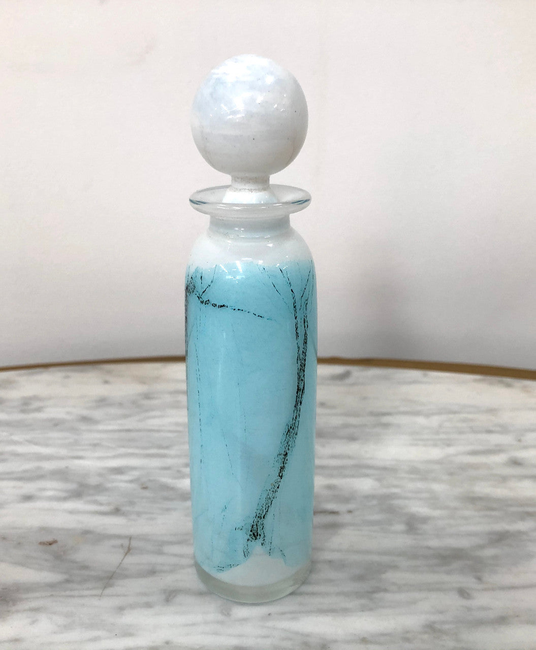 Nick Wirdnam Long White & Blue Art Glass Scent Bottle
